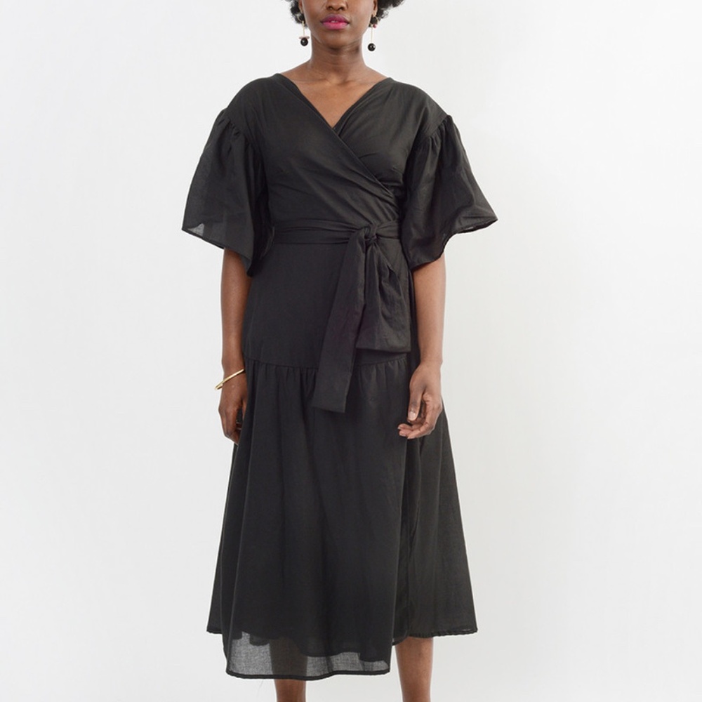 Meg Brooklyn, NYC Black Wrap Ruffle Dress L